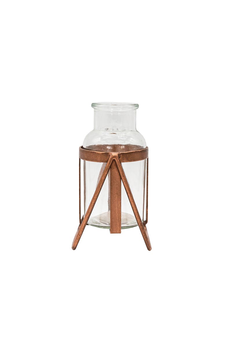 Rust Metal Frame with Glass Bud Vase, Main, color, Gold