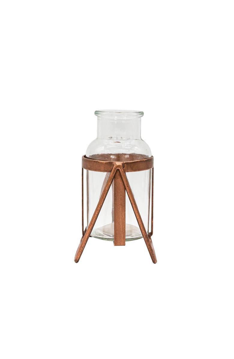 Foreside Home and Garden Rust Metal Frame with Glass Bud Vase, Main, color, Gold