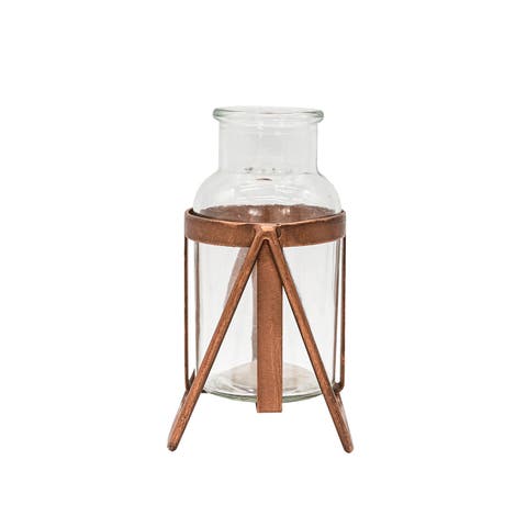 Rust Metal Frame with Glass Bud Vase