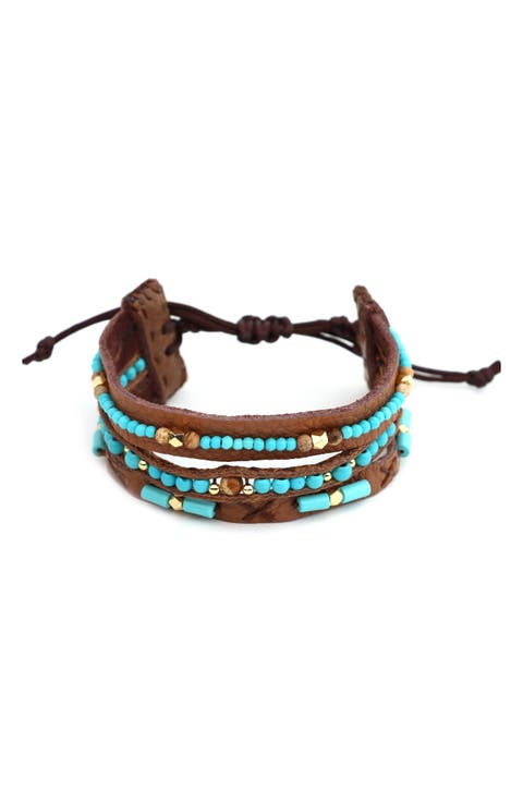 Turquoise Bead & Leather Adjustable Bracelet