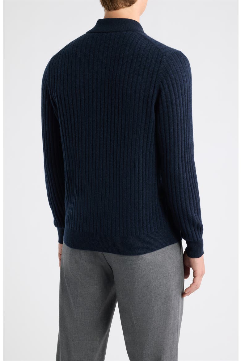 Rib Cashmere Polo Sweater, Alternate, color, NAVY NIGHT MARL