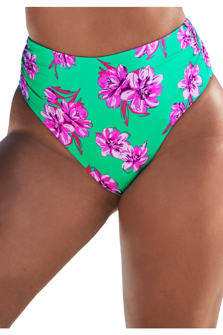 Side Shirred High Waist Swim Brief, Main, color, Bali Floral