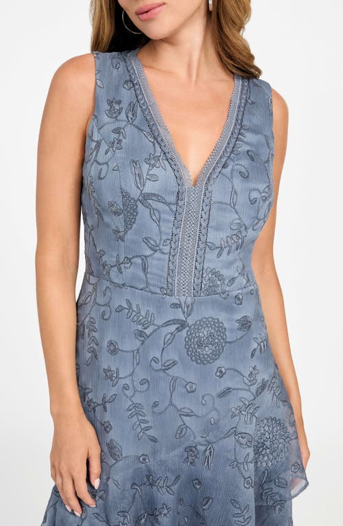 Guess Loren Floral Embroidered Sleeveless Tiered Asymmetric Dress In Blue