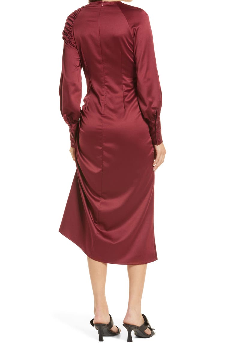 Asymmetrical Long Sleeve Midi Dress, Alternate, color, WINE