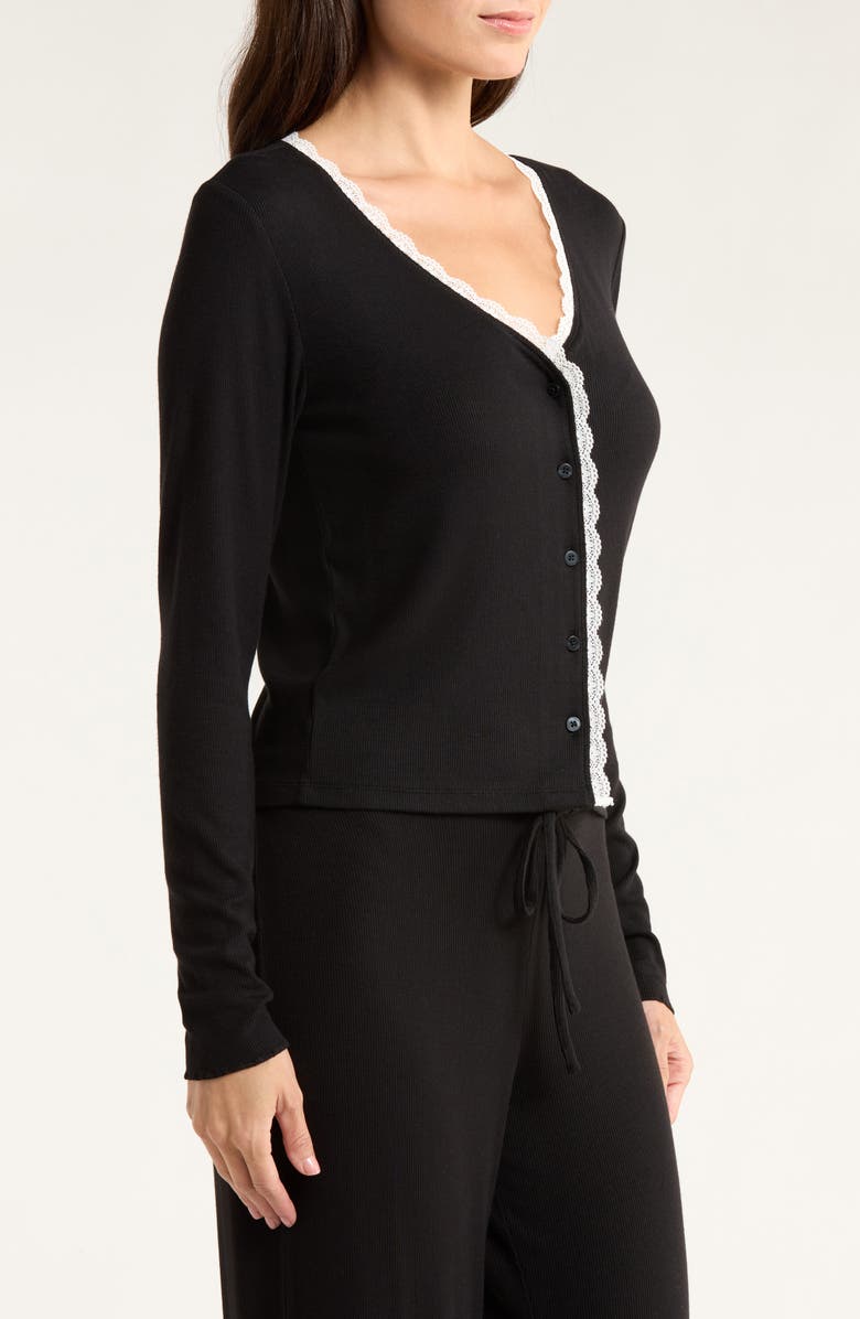 Open Edit Daydream Lace Trim Rib Button-Up Lounge Top, Alternate, color,