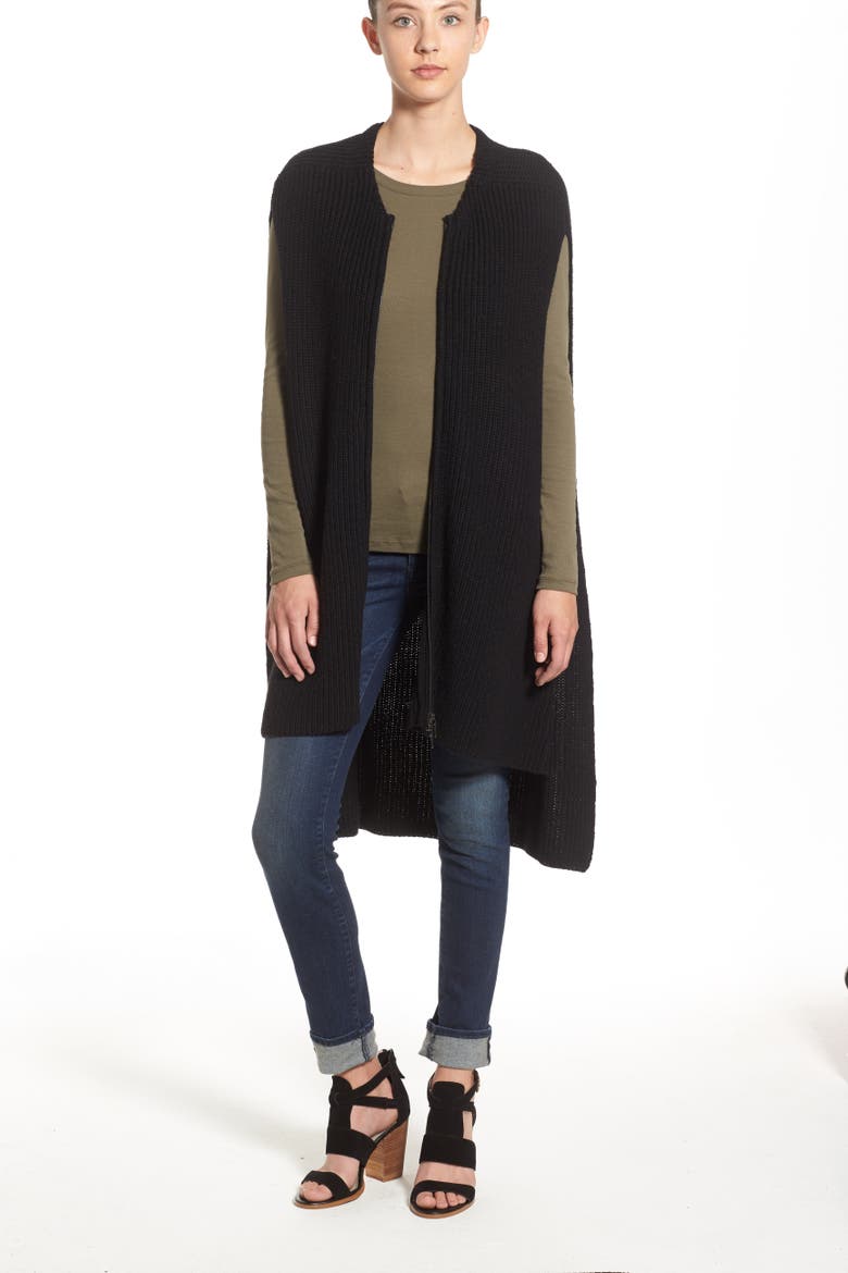 Knit Zip Vest, Alternate, color, BLACK