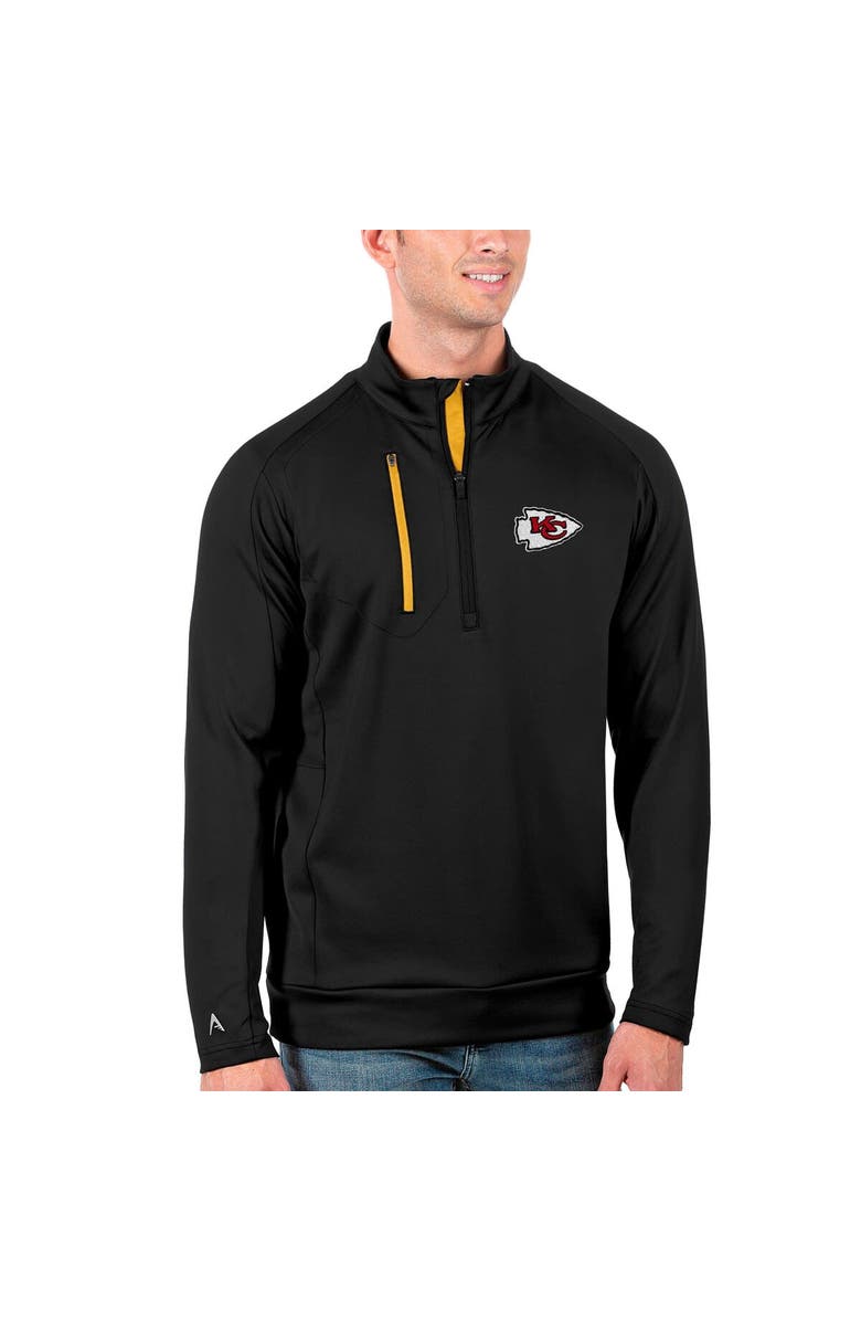 ANTIGUA Men's Antigua Black/Gold Kansas City Chiefs Generation Quarter-Zip Pullover Jacket, Main, color, 