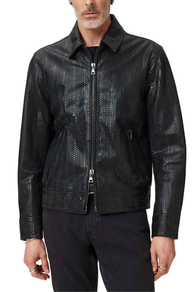 Benjamin Embossed Leather Jacket, Main, color, BLACK