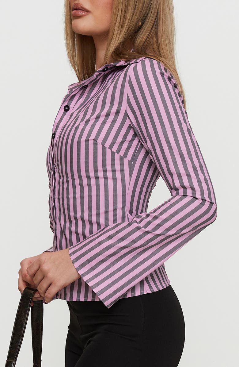 Princess Polly You Hear Me Stripe Cotton Button-Up Shirt, Alternate, color, Pink Stripe