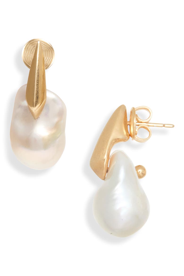 Baroque Pearl Drop Earrings, Main, color, WHITE