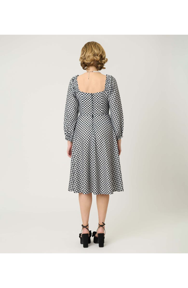 Unique Vintage Peasant Sleeve Swing Dress, Alternate, color, Black & White Gingham