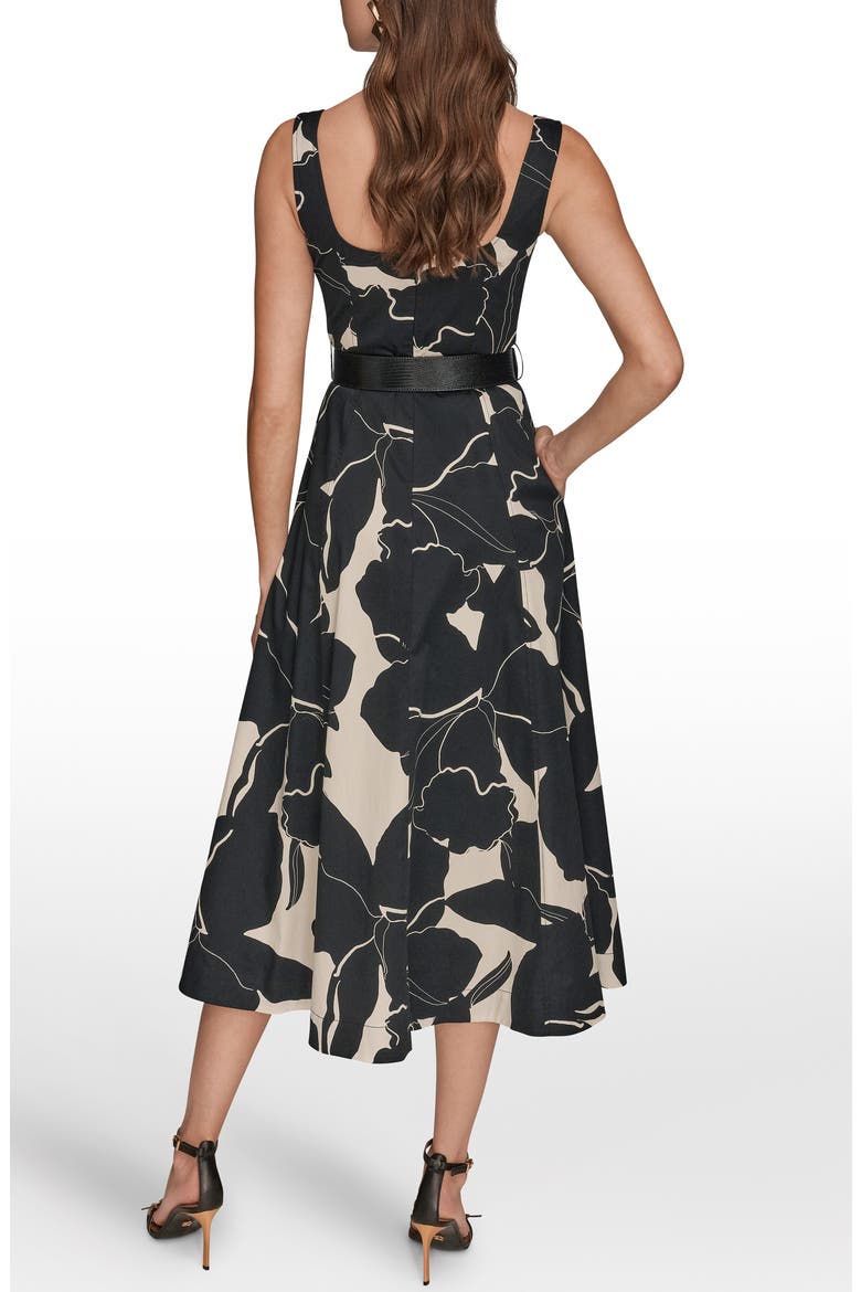 donna karan belted peplum dress Belted Fit & Flare Midi Dress (Women)