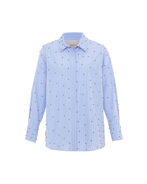 Theo The Label Women's Echo Pearly Shirt - Sky Blue / Gunmetal In Sky Blue/gunmetal
