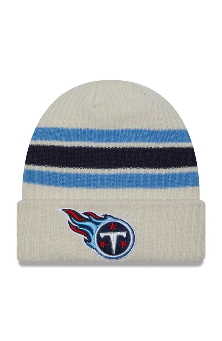New Era Men's New Era Cream Tennessee Titans Team Stripe Cuffed Knit Hat, Main, color, Cream
