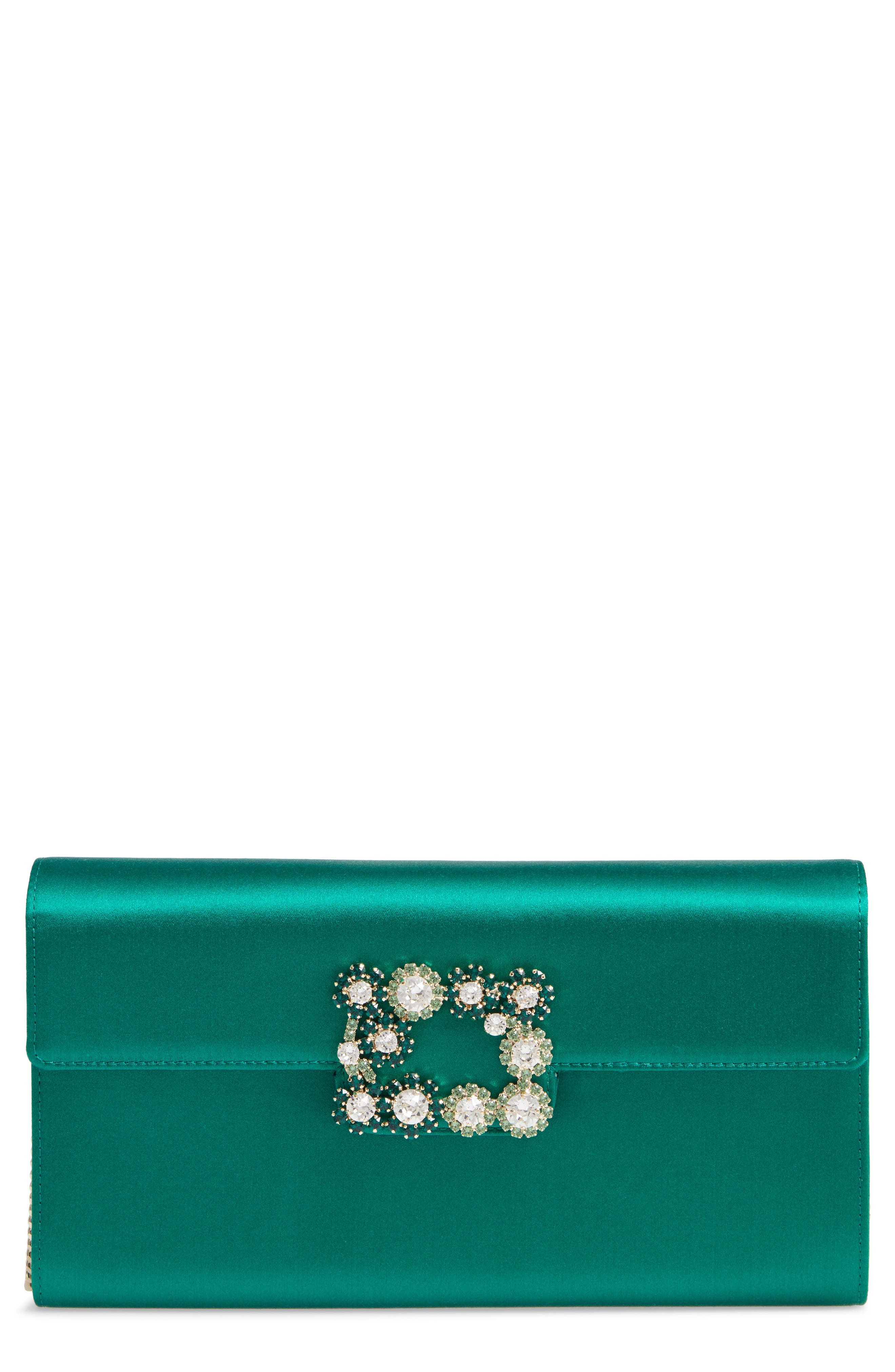 Flower Buckle Satin Clutch, Main, color, GRANITA