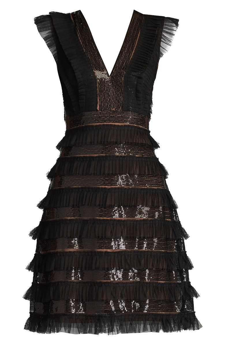 SHO by Tadashi Shoji Sequin Ruffle Sleeveless Cocktail Dress, Alternate, color,