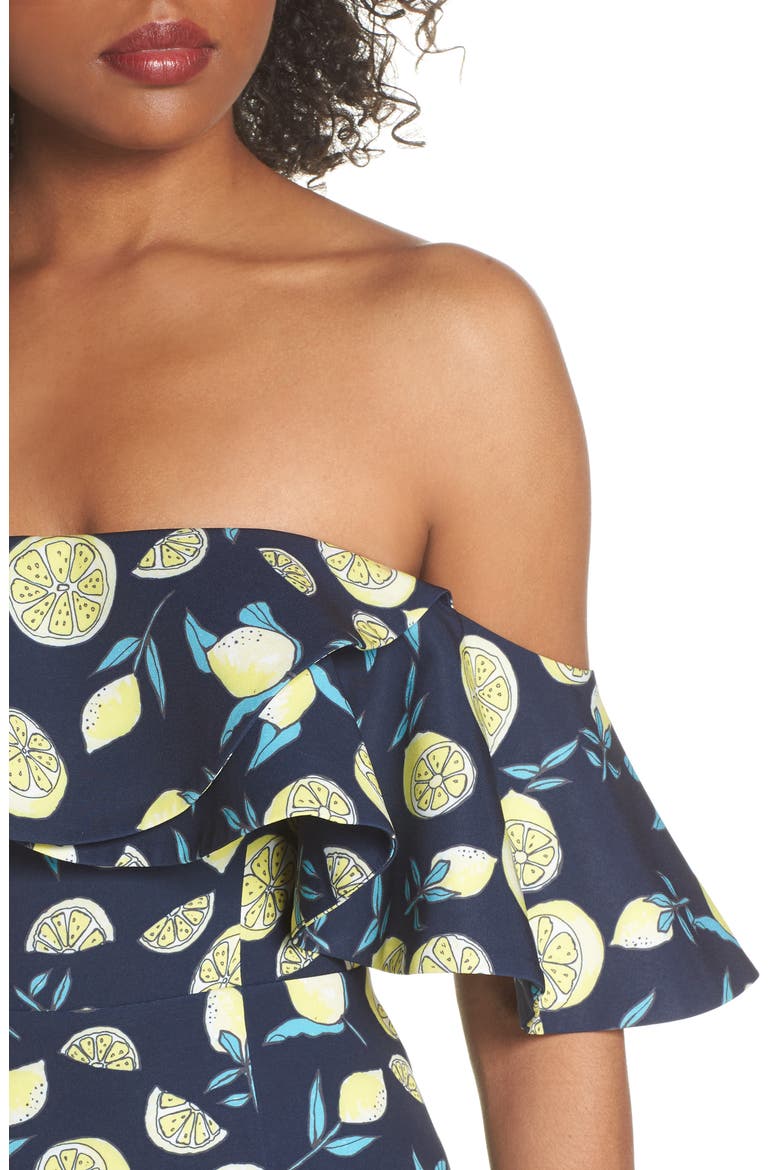 Sasha Off the Shoulder Dress, Alternate, color, LEMON PRINT