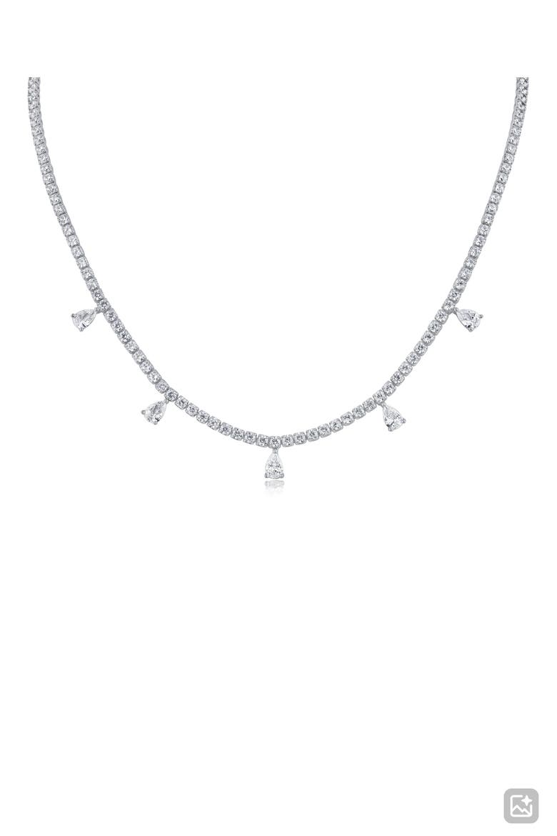 Round & Pear Cut Cubic Zirconia Station Necklace, Main, color, RHODIUM PLATED