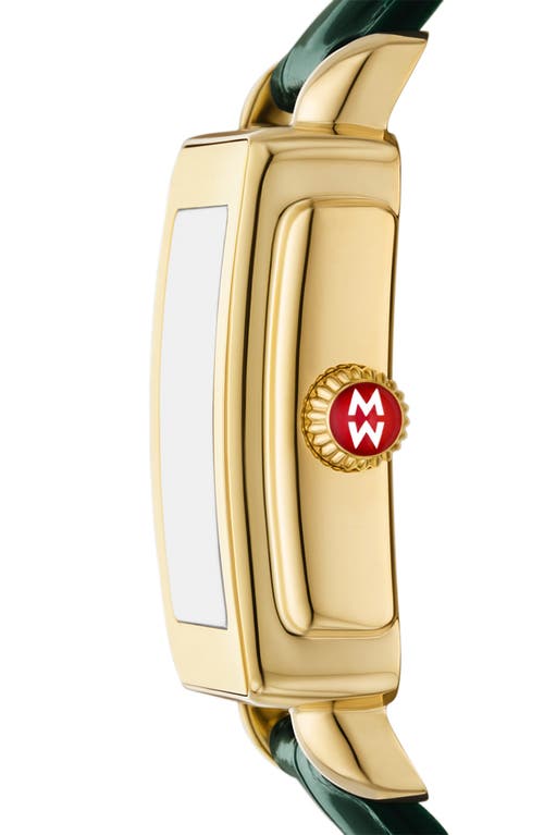 Michele Deco Sport Leather Strap Watch, 29mm X 31mm In Green