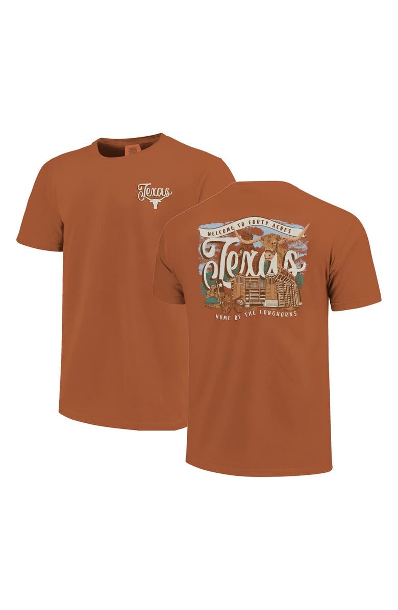 IMAGE ONE Women's Texas Orange Texas Longhorns Comfort Colors Campus Scene Drawing Script T-Shirt, Main, color, Burnt Orange