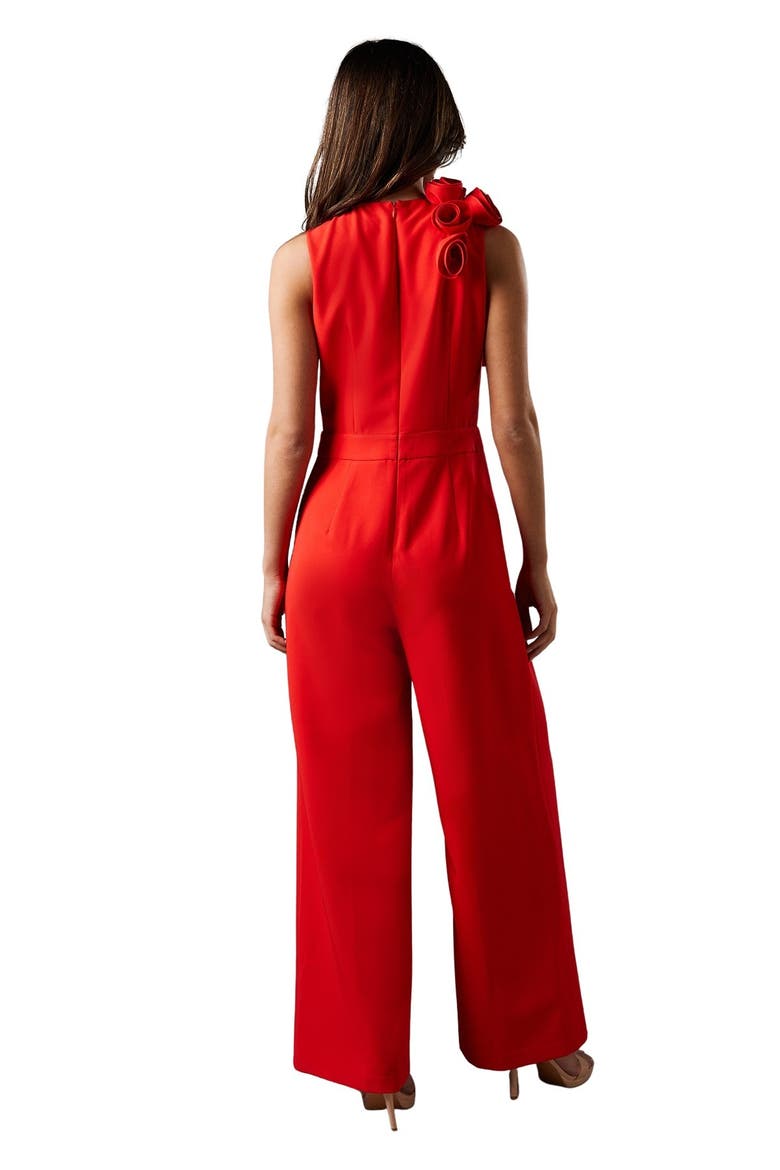 Corsage Detail Pleated Jumpsuit, Alternate, color, Poppy