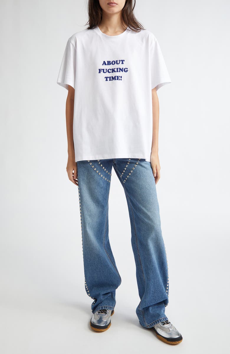 Stella McCartney Chaps Studded Denim Wide Leg Jeans, Alternate, color, 