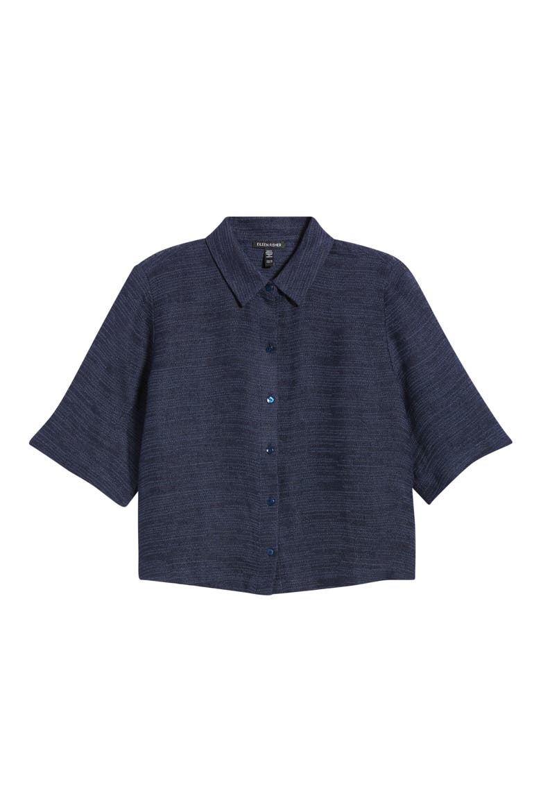 Short Sleeve Organic Linen Blend Button-Up Shirt, Alternate, color, INK