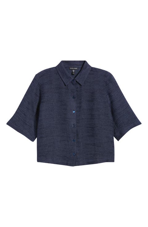 Short Sleeve Organic Linen Blend Button-Up Shirt
