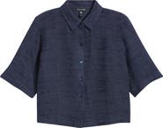 Eileen Fisher Short Sleeve Organic Linen Blend Button-Up Shirt