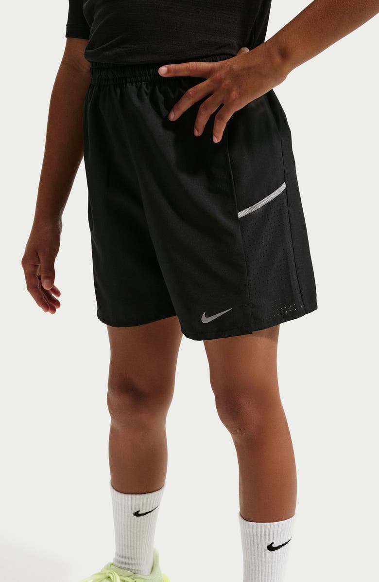 Nike Kids' Miler Dri-FIT Running Shorts, Alternate, color, Black/ Reflective Silver