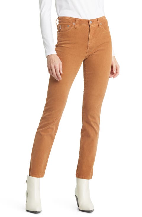 Mari High Waist Slim Ankle Straight Leg Corduroy Pants