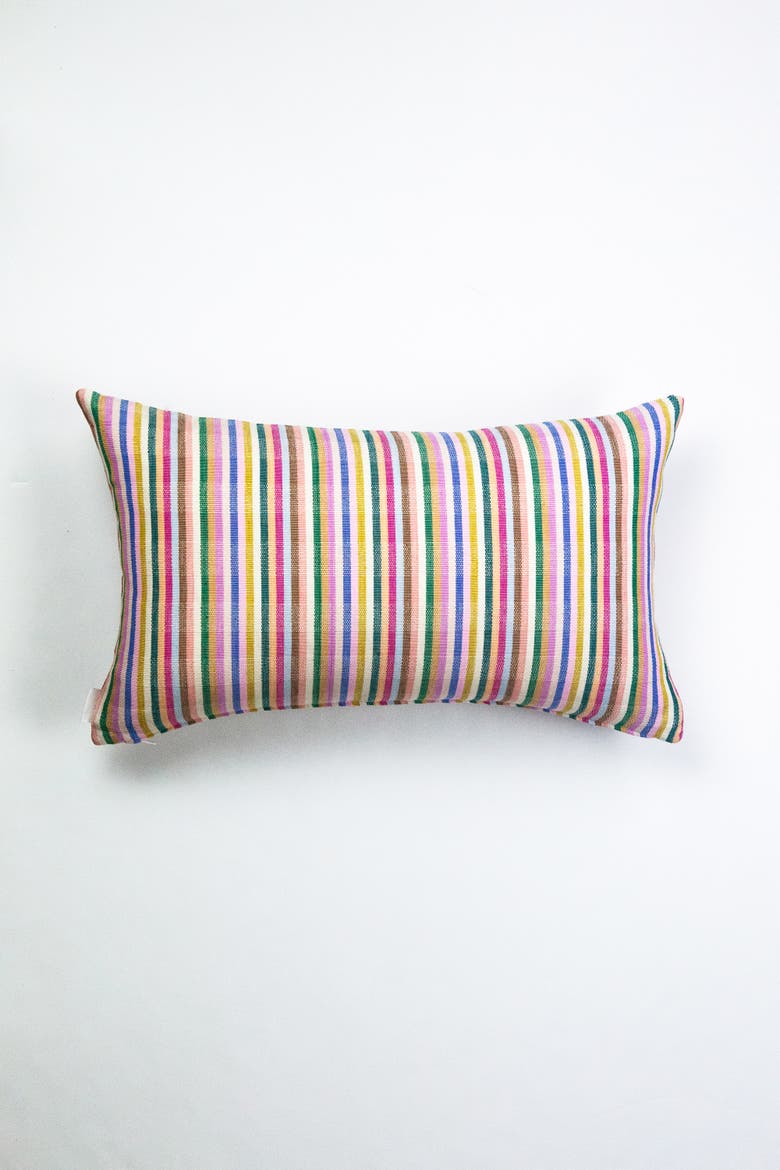 Valentina Rainbow Striped Cotton Handwoven Rectangle Throw Pillow, Main, color, Rainbow Stripe