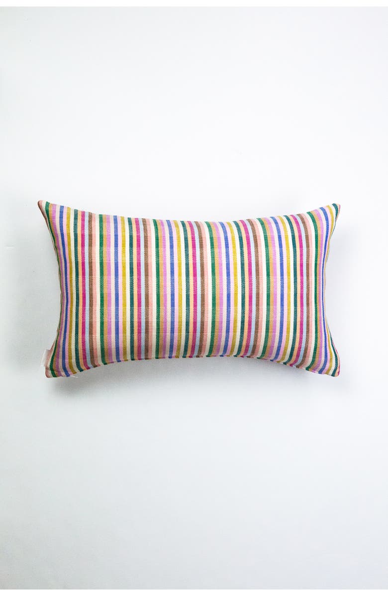 Archive New York Valentina Rainbow Striped Cotton Handwoven Rectangle Throw Pillow, Main, color, Rainbow Stripe
