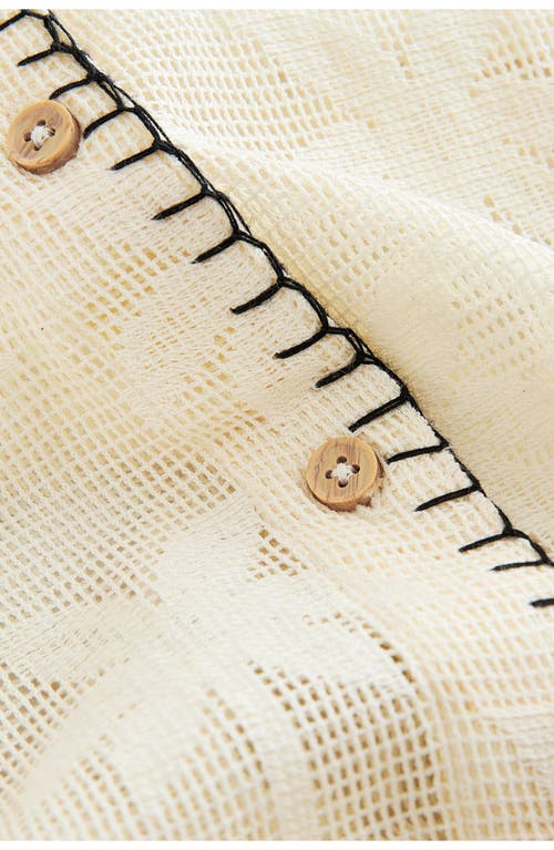 Next Palm Jacquard Mesh Button-up Shirt In Neutral