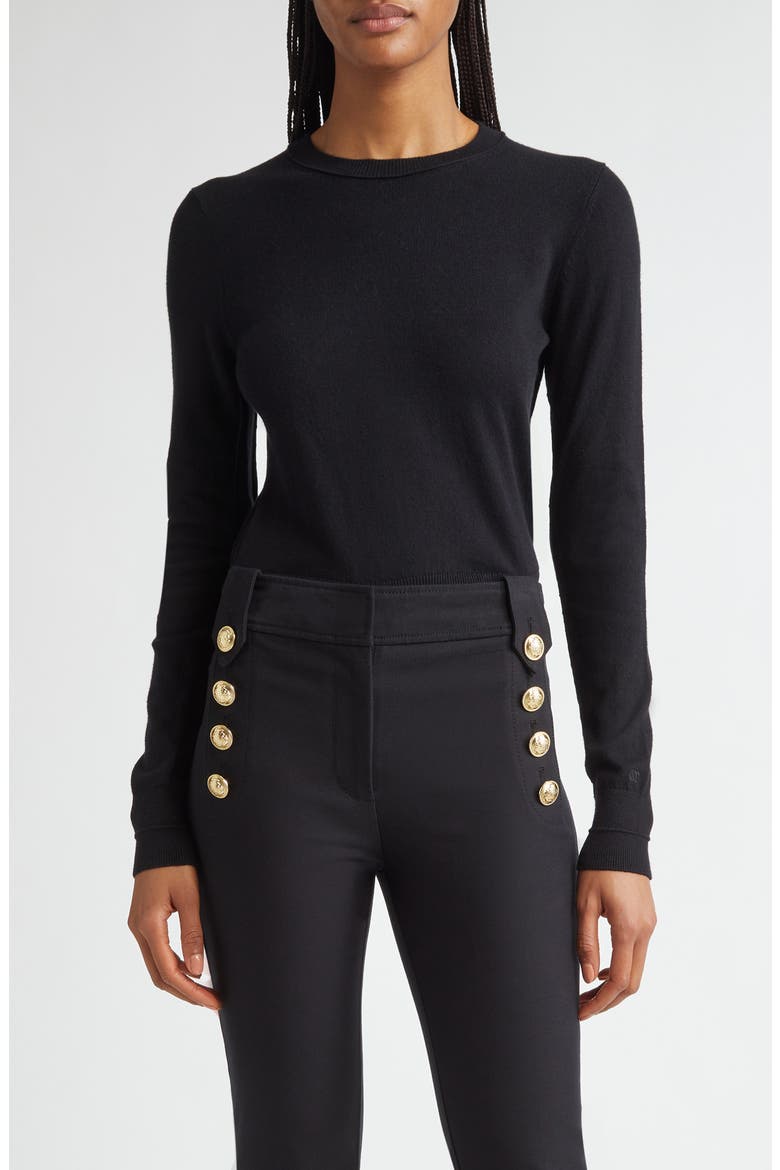 Alizee Crewneck Cotton & Cashmere Sweater, Main, color, BLACK