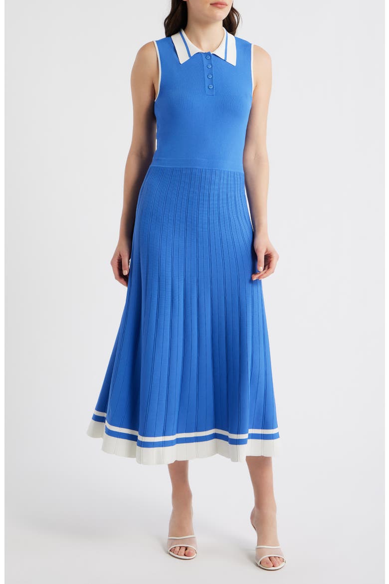 The Elizabeth Knit Polo Dress, Main, color, SEAPORT BLUE/ IVORY