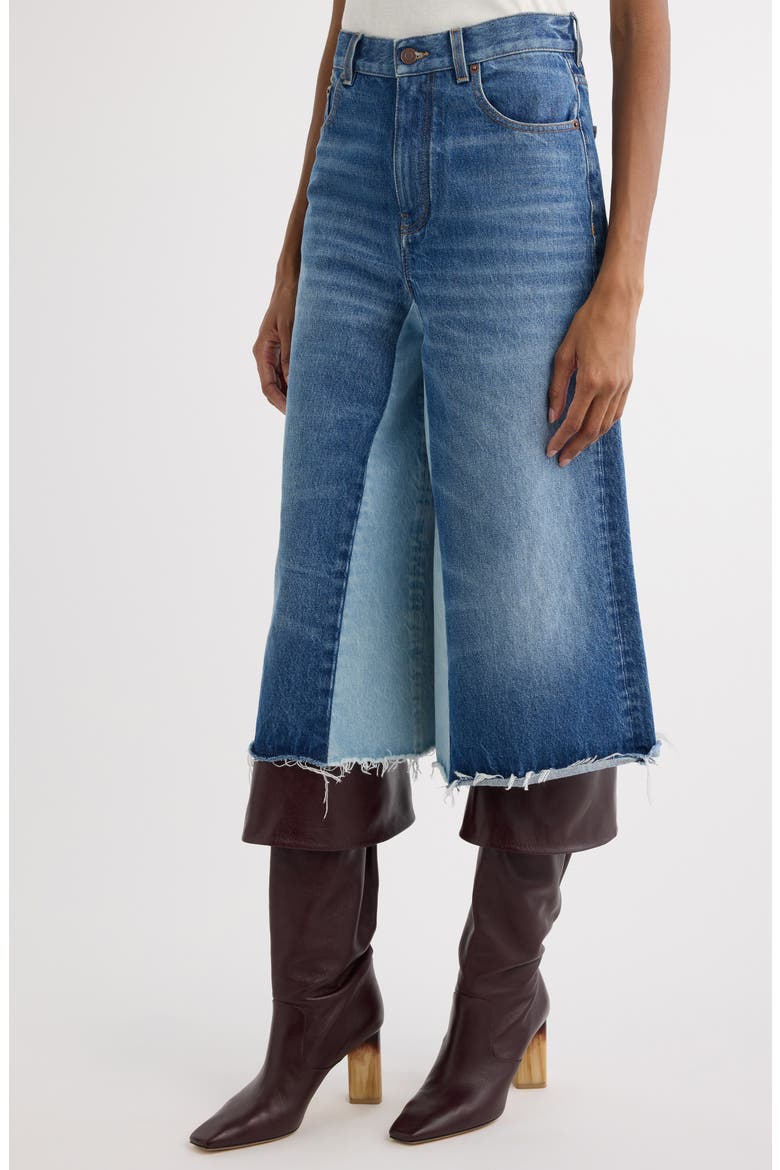 Colorblock Denim Culottes, Alternate, color, DARK NIGHT BLUE