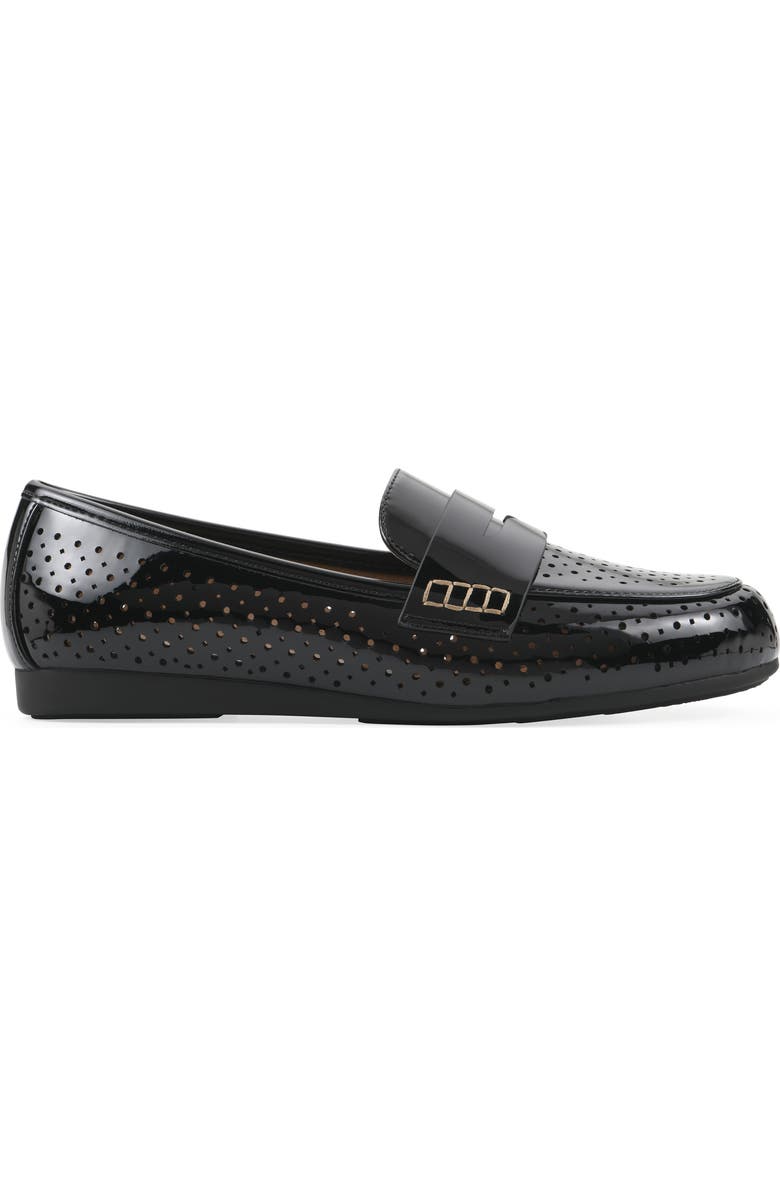 White Mountain Footwear Wallace Perforated Penny Loafer, Alternate, color, Black/Patent