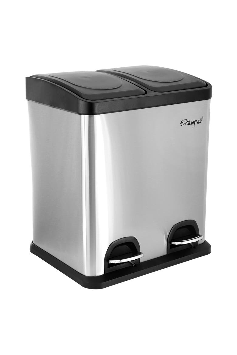 2 Section 4 Gallon Trash and Recycling Step Bin, Main, color, Silver