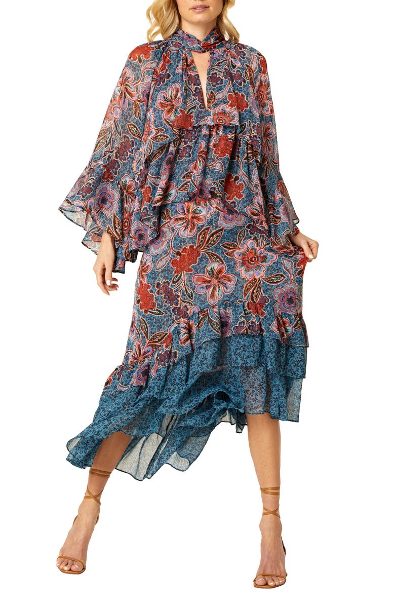 MISA Los Angeles Jewel Floral Print Metallic Chiffon Blouse, Alternate, color, 