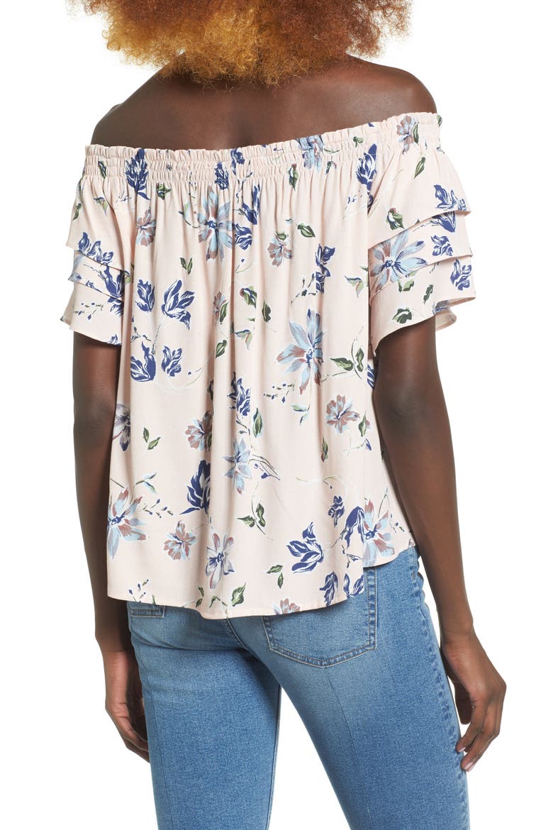 Tiered Off the Shoulder Top, Alternate, color, BLUSH FLORAL
