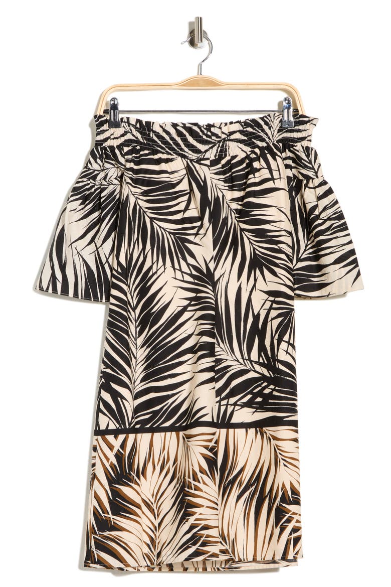 Smocked Off the Shoulder Minidress, Alternate, color, BLCK MULTI