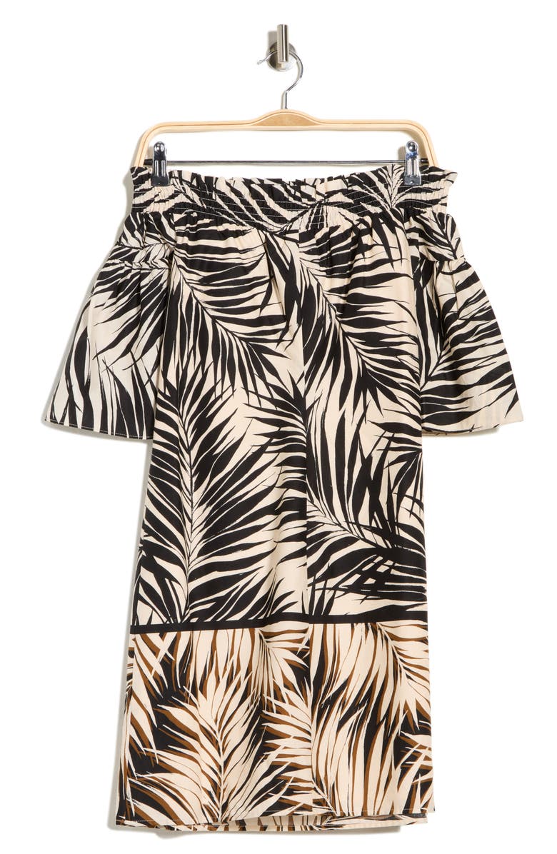 Vince Camuto Smocked Off the Shoulder Minidress, Alternate, color, Blck Multi