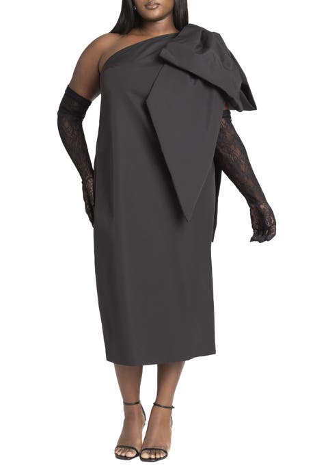 One Shoulder Bow Column Dress (Plus Available)