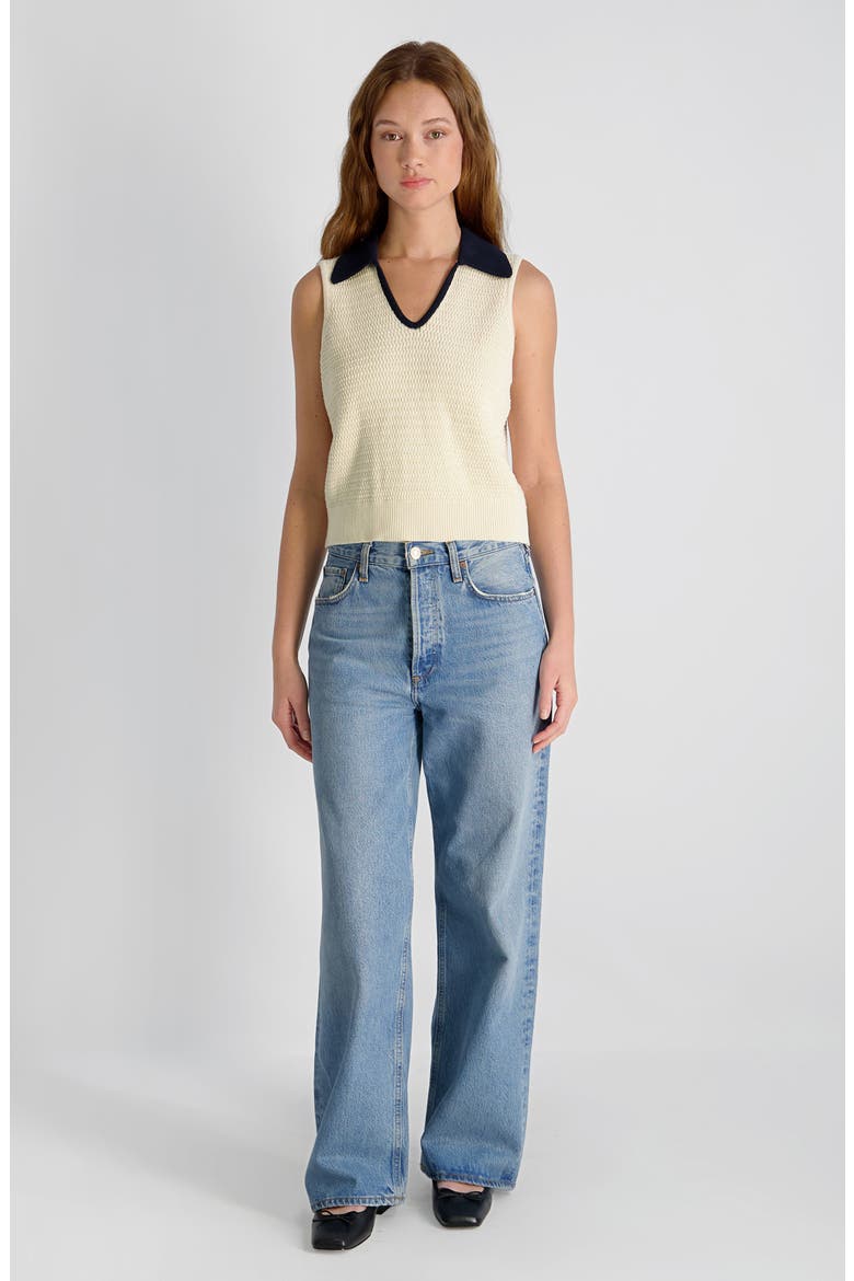Mozart Contrast Detail Sleeveless Cotton Sweater, Alternate, color, ECRU-MARINE