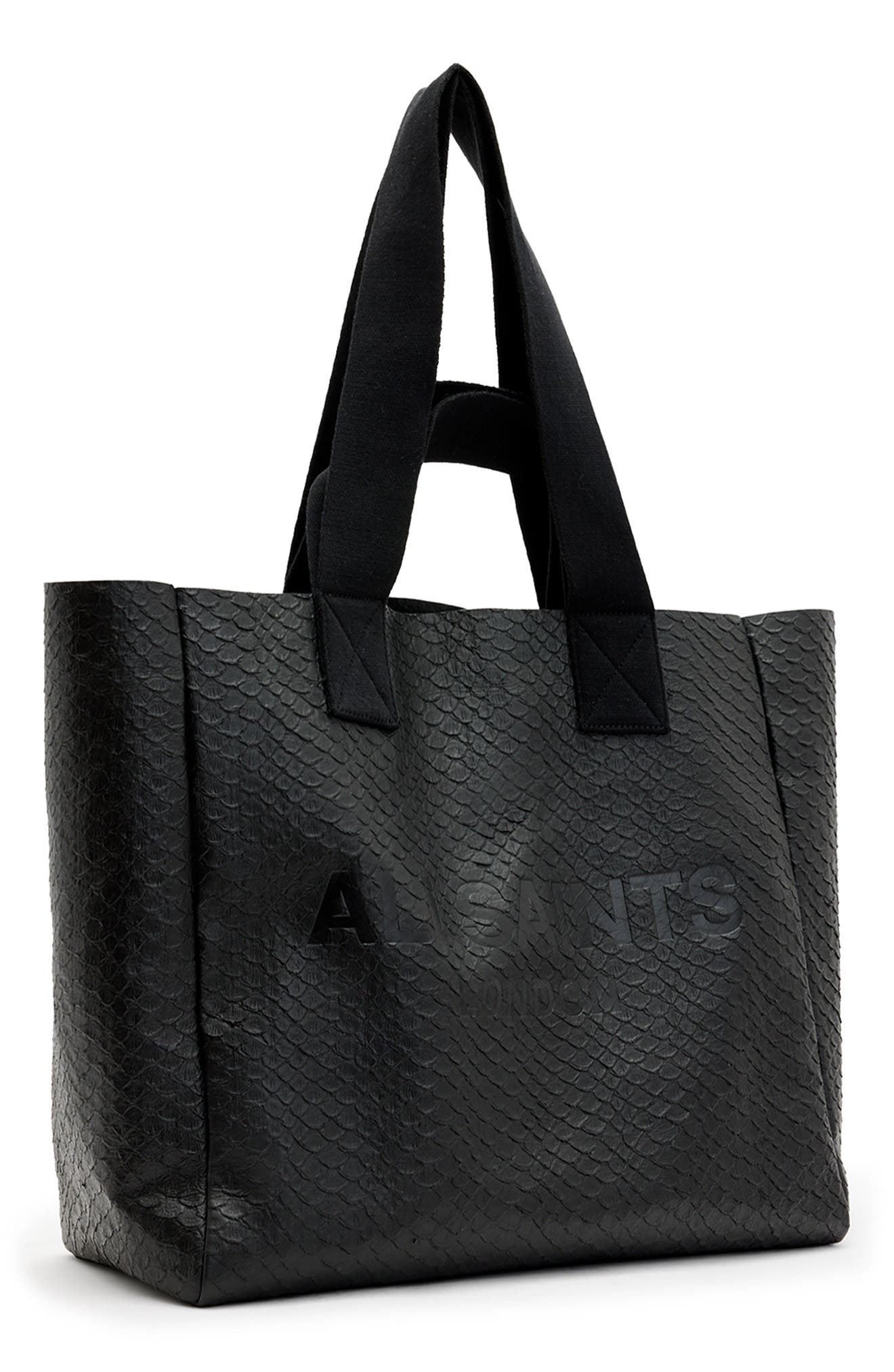 AllSaints Izzy Snakeskin Embossed Leather Tote, Alternate, color, 