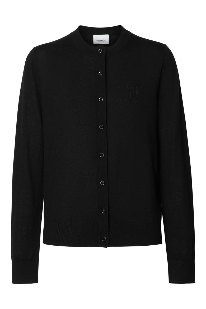 Monogram Logo Cashmere Cardigan, Alternate, color, BLACK