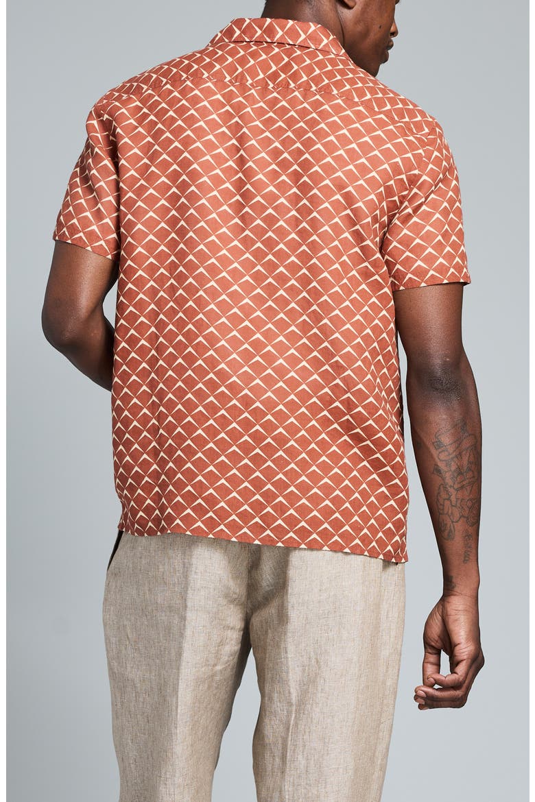 Pagoda Short Sleeve Linen Button-Up Shirt, Alternate, color, UMBER