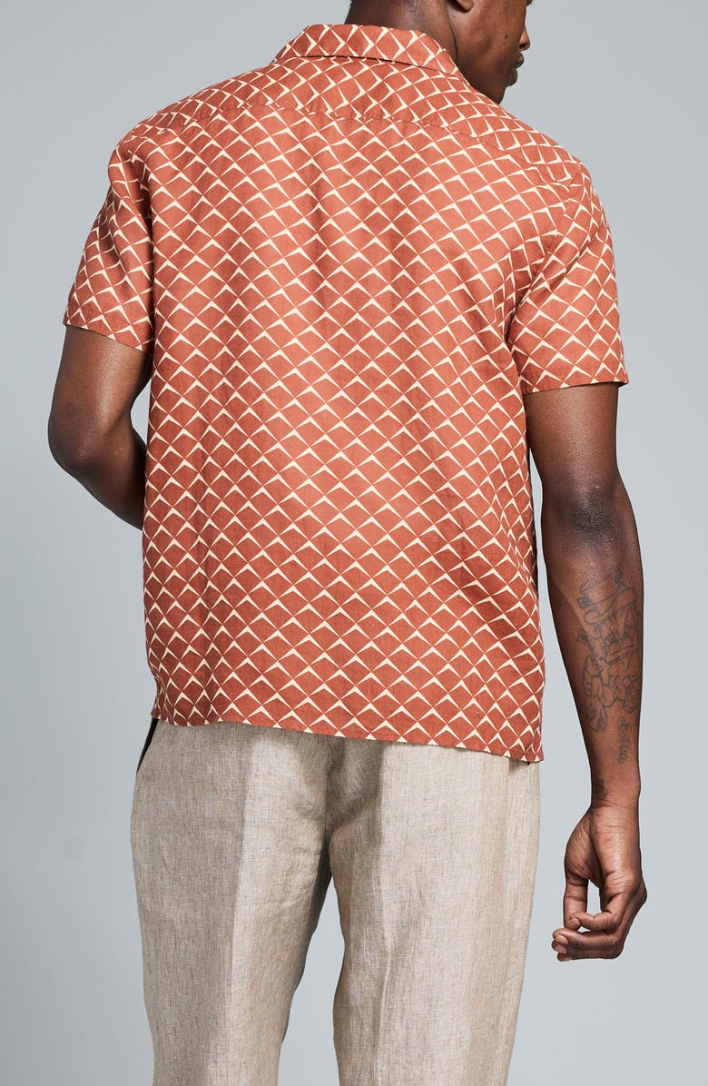 Billy Reid Pagoda Short Sleeve Linen Button-Up Shirt, Alternate, color, Umber