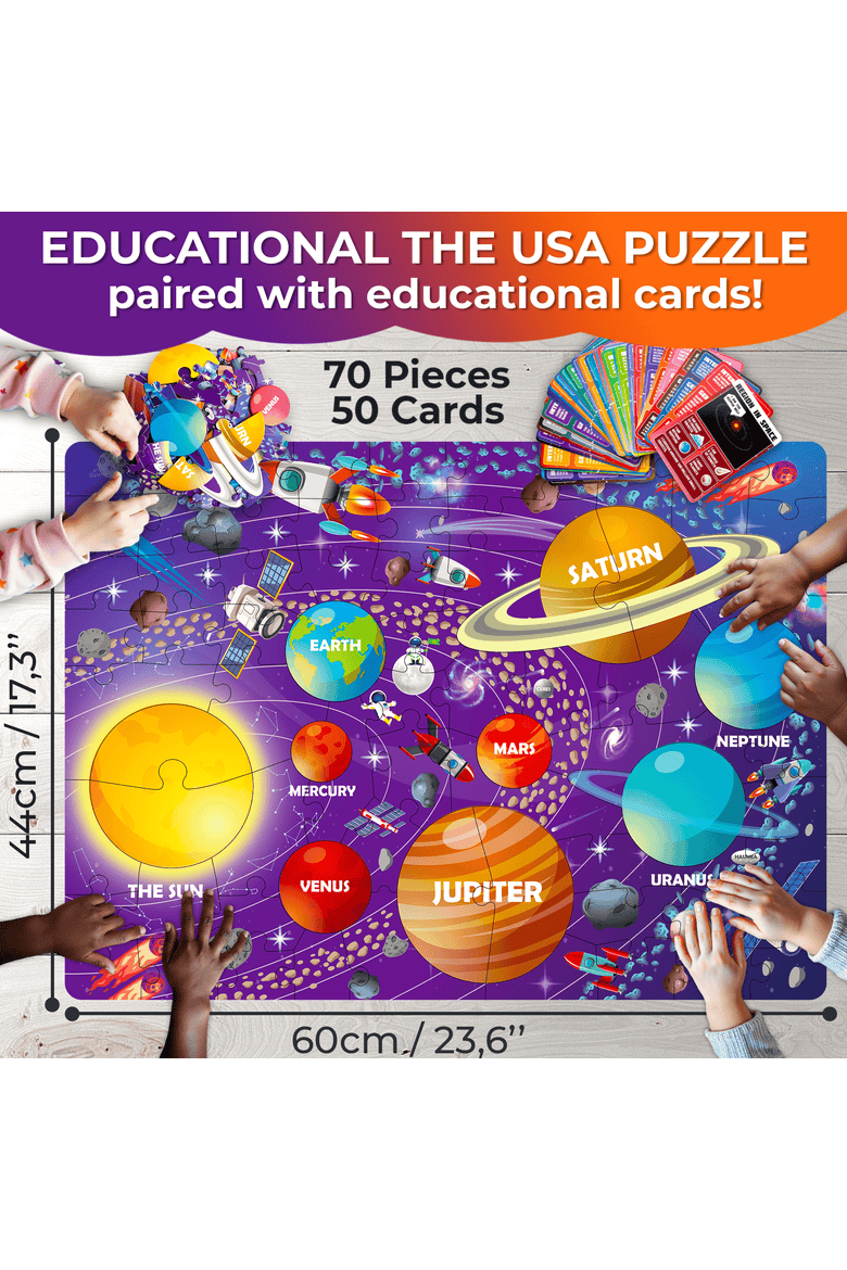 Kids Jigsaw Puzzles - 70 & 150 Piece Search & Find Riddle Puzzles with Flashcards, Alternate, color, 70Pcs Space
